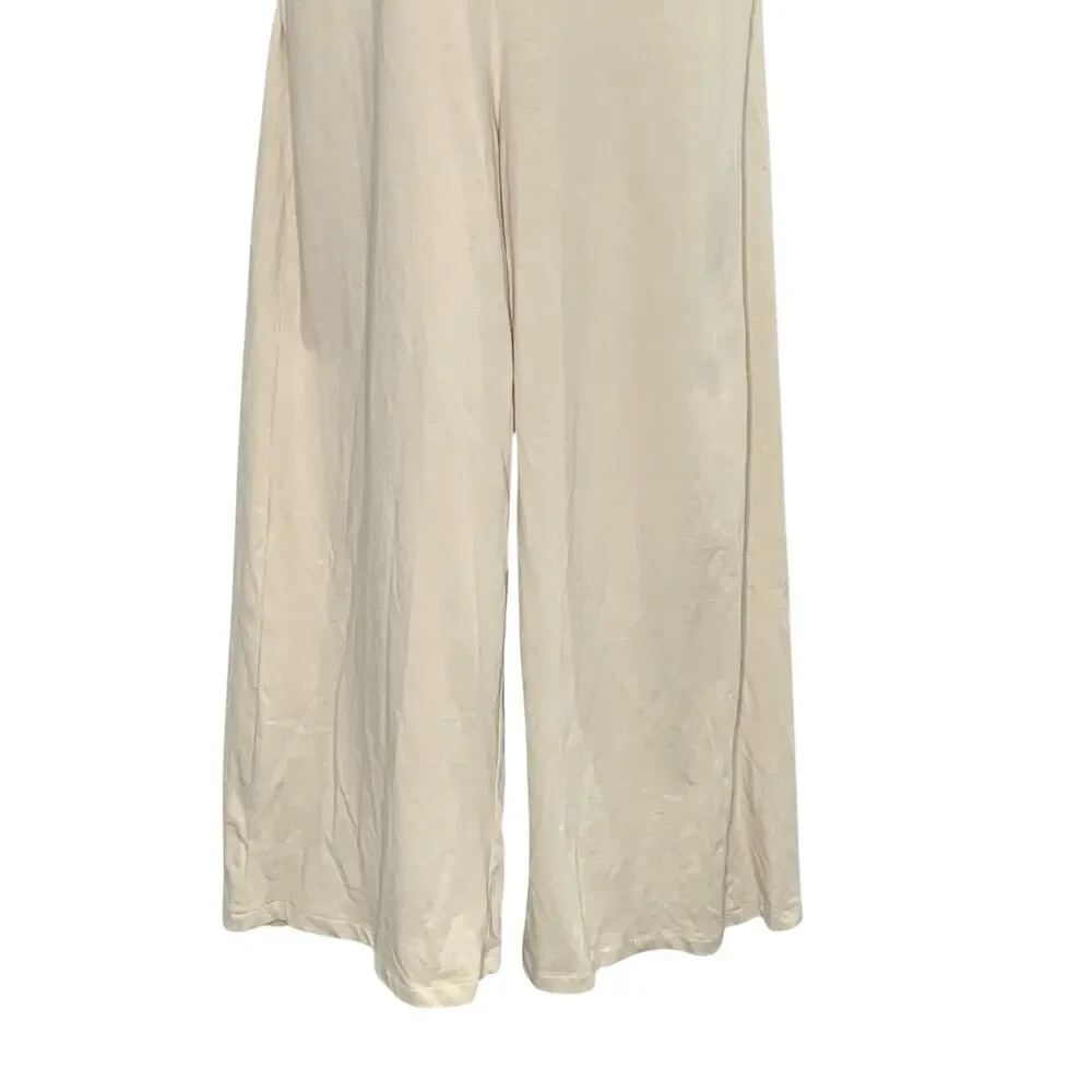 Zara M NEW Halter Top Open Back Ruffle Trim Jumpsuit Beige Travel Summer